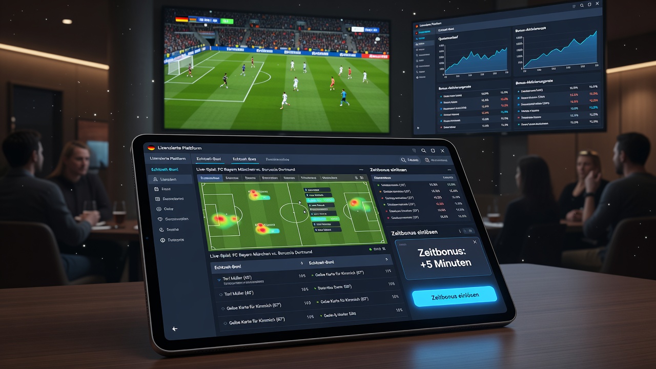 Detailansicht einer App-Oberfläche mit aktiviertem Bonus-Timer während eines Live-Matches