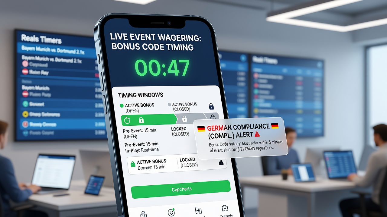 User navigating bonus timing on a smartphone during a live tennis event with compliance alerts displayed