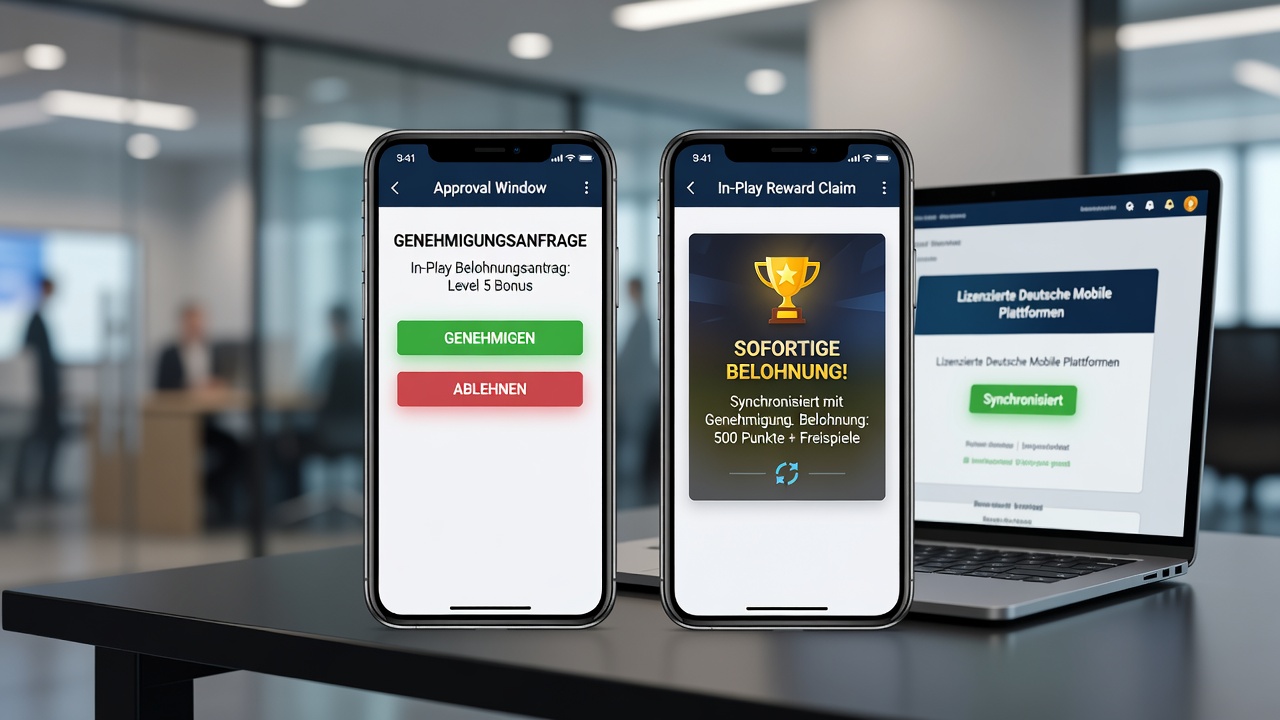Schnittstelle einer mobilen Wett-App mit synchronisierten Genehmigungs- und Bonusfenstern