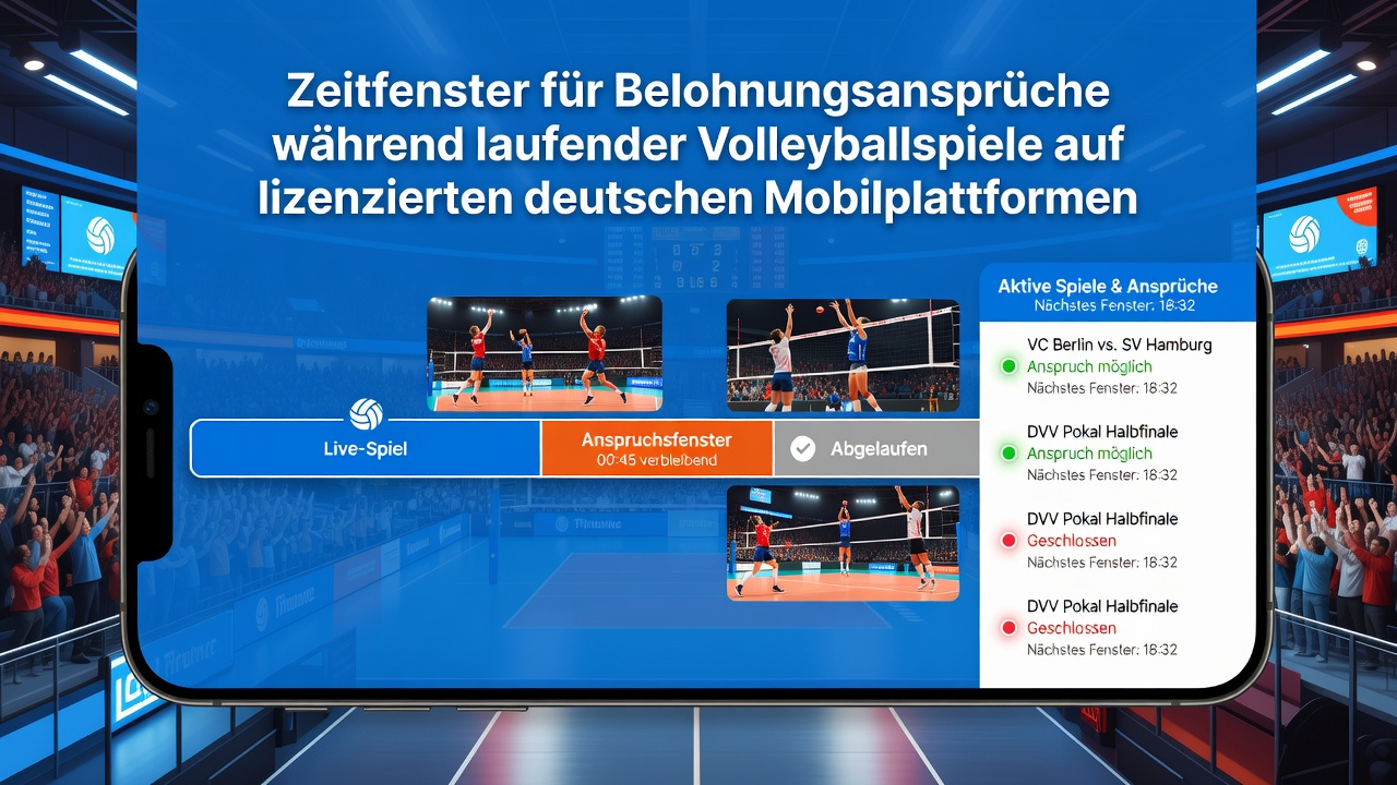 Detailansicht eines mobilen Bildschirms mit Countdown für Bonus-Einlösung während Volleyball-Live-Event